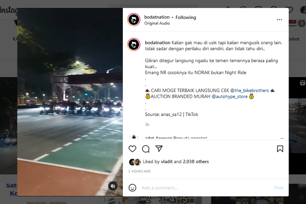 Kelakuan pengendara yang night ride sambil menutup jalan