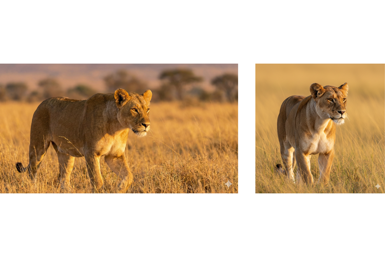 Perbandingan foto hewan olahan Gemini 3 Pro (kiri) dan Gemini 2.5 (kanan).