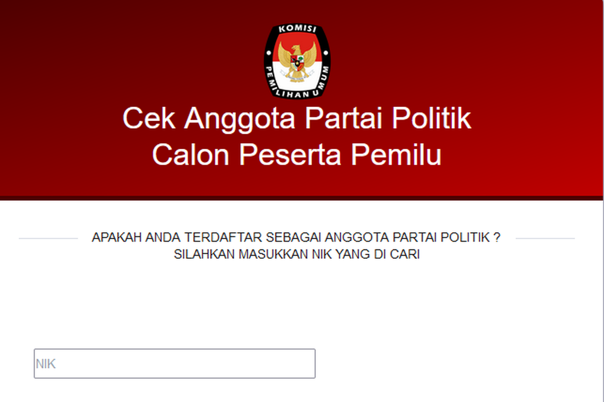 Sipol, Cek anggota Partai Politik di https://infopemilu.kpu.go.id/Pemilu/Cari_nik.