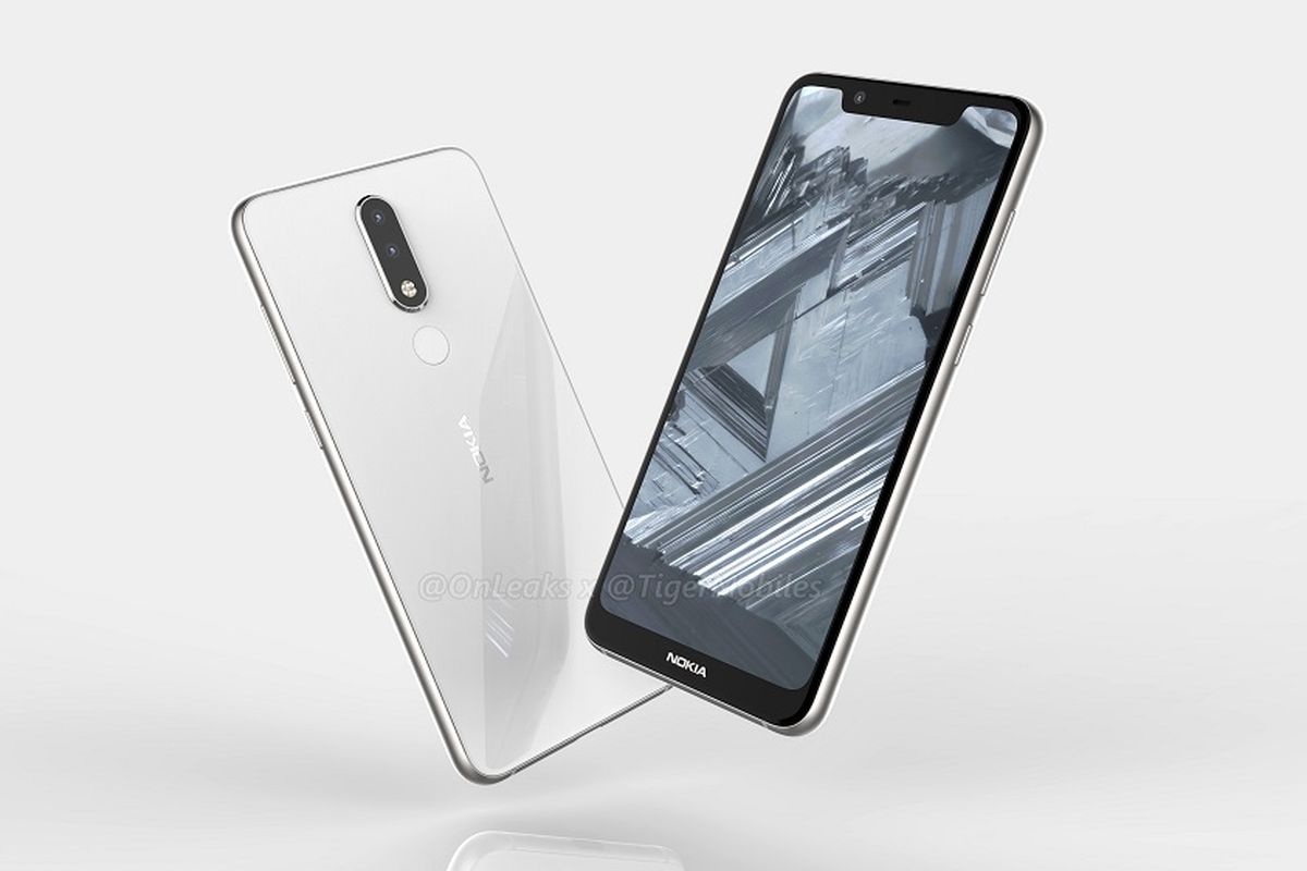 Bocoran tampilan Nokia 5.1 yang memiliki poni alias notch pada bagian depan.