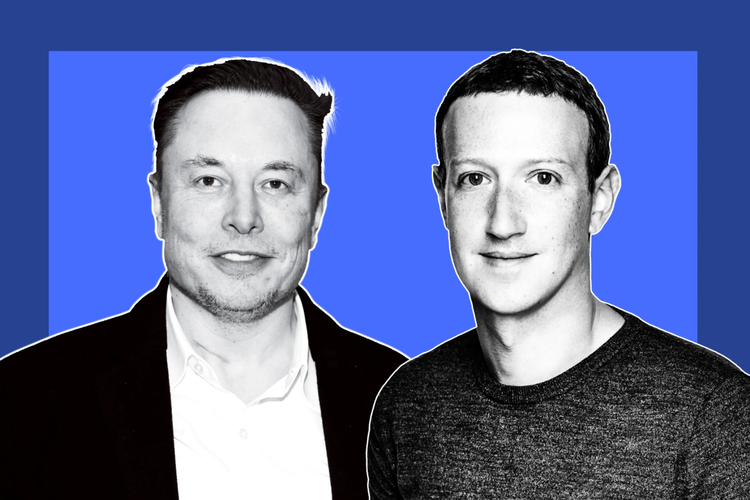 Ilustrasi CEO Meta Mark Zuckerberg (kanan) dan CEO Twitter Elon Musk (kiri).