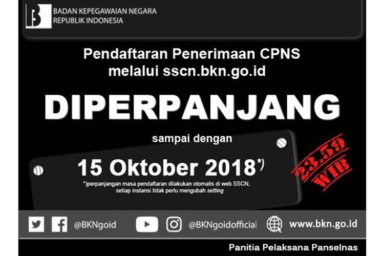 Pendaftaran CPNS diperpanjang hingga 15 Oktober 2018