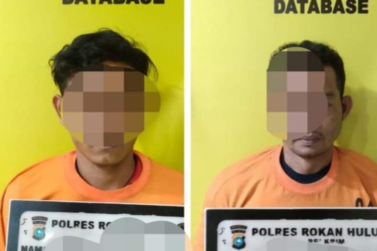 Kedua pelaku pembunuhan berencana saat diamankan di Polres Rokan Hulu di Riau, Minggu (18/12/2022).