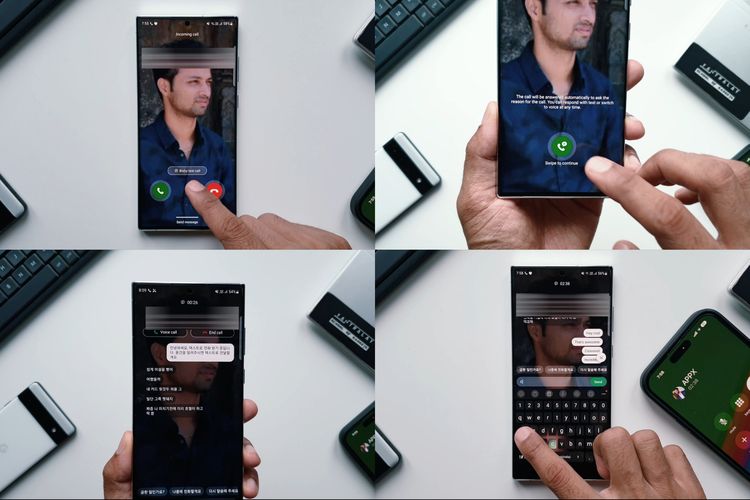 Tampilan Bixby Text Call yang memungkinkan pengguna HP Samsung untuk menjawab panggilan telepon via teks.