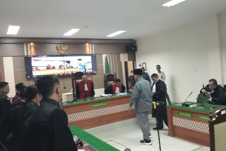 Suasana persidangan terdakwa Panji Gumilang di Pengadilan Negeri Indramayu, Jawa Barat, Rabu (8/11/2023).
