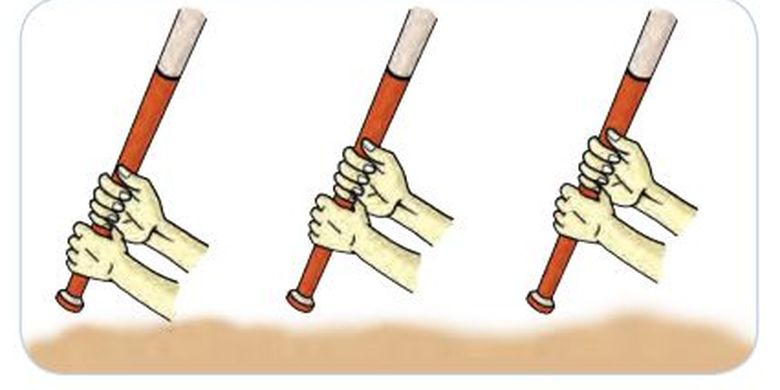 Ilustrasi cara memegang alat pemukul dalam permainan softball