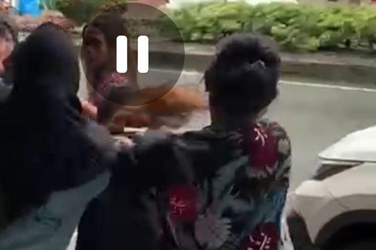 Dua cewek terlibat perkelahian di kawasan trotoar AY Patty Ambon, Maluku Selasa (23/8/2022). Aksi perkelahian dua wanita itu viral di media sosial