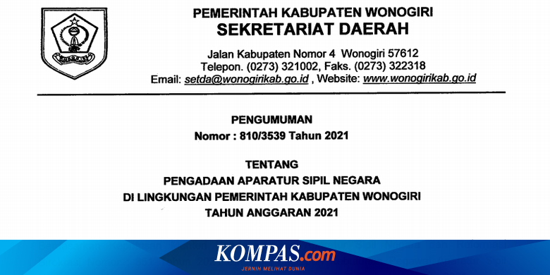 Pemkab Wonogiri Buka 3 793 Formasi Untuk Seleksi Cpns 2021 Ini Rinciannya Halaman All Kompas Com