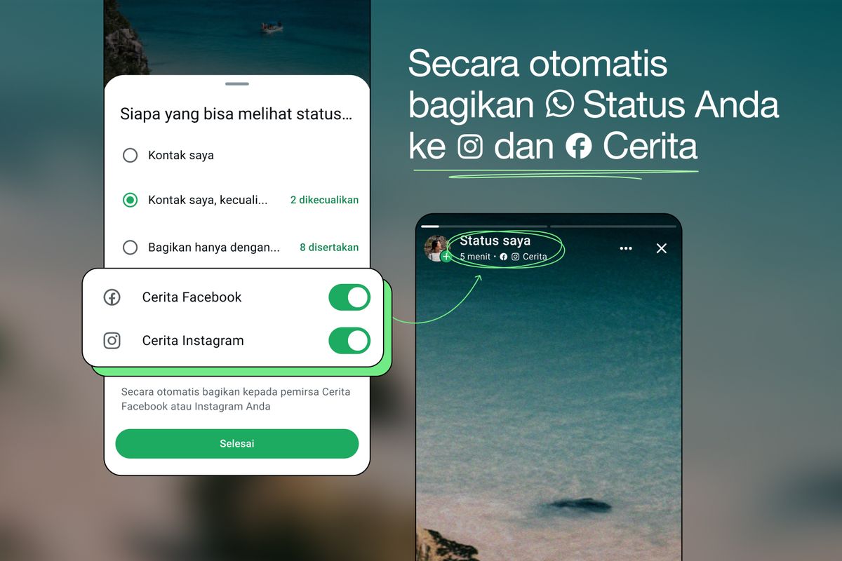 Meta akan memungkinkan pengguna WhatsApp mengunggah Status WA ke Facebook dan Instagram sekaligus lewat Pusat Akun.