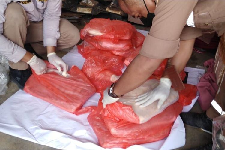 Ratusan kilogram daging babi tanpa dokumen yang hendak masuk ke Kabupaten Karimun, Kepulauan Riau (Kepri) berhasil ditahan petugas Stasiun Karantina, Rabu (8/6/2022).