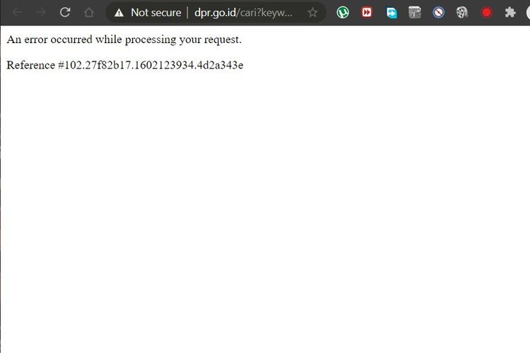 Ilustrasi situs dpr.go.id yang tidak bisa diakses.