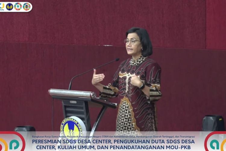 Menteri Keuangan Sri Mulyani Indrawati dalam sambutan pada Kick Off Kerja Sama PKN Stan dan Kementerian Desa PDT, Rabu (22/6/2022).