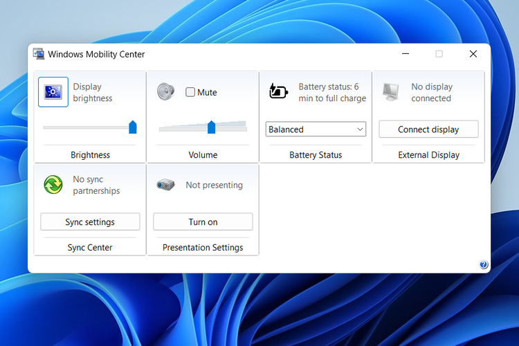 Ilustrasi cara mengurangi cahaya komputer Windows 10 lewat Mobility Center.