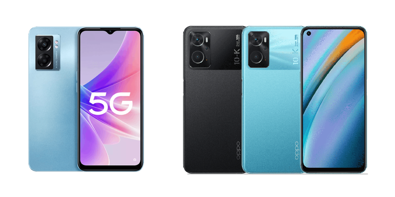 Perbandingan tampang Oppo K10 5G (kiri) dan Oppo K10 4G (kanan) di India.