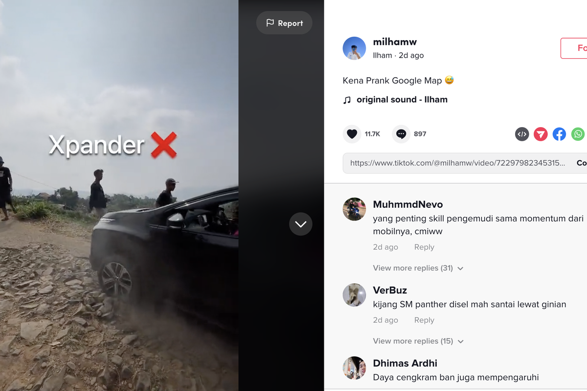 Video viral tiktok menunjukkan mobil Mitsubishi Xpander gagal nanjak