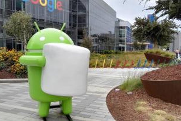 Patung Android Marshmallow di kantor pusat Google, Mountain View, California.