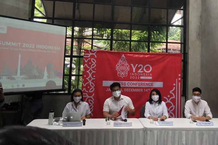 Acara konferensi pers Y20 dilaksanakan di Jakarta, pada Selasa (14/12/2021).