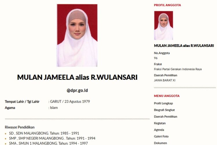 Profil Anggota DPR RI dari Fraksi Gerindra, Mulan Jameela