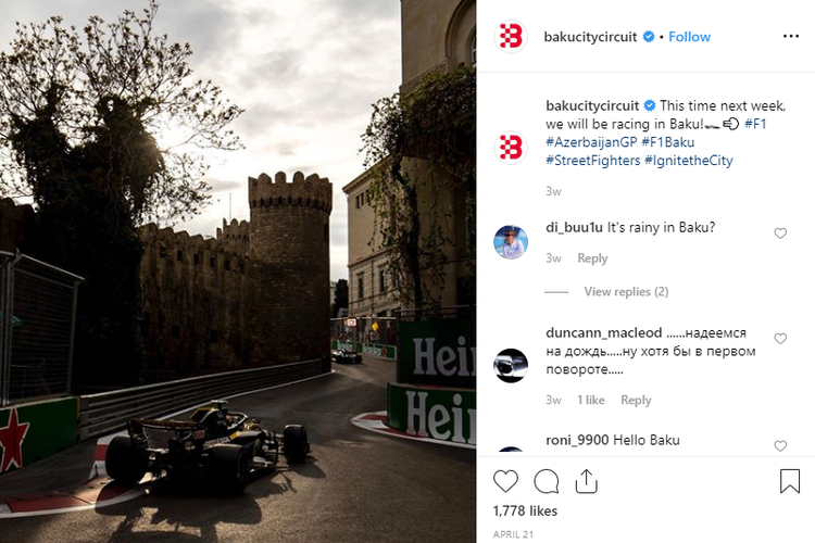 Sirkuit jalan raya di kota Baku, Azerbaijan. yang menjadi lokasi seri Formula 1.