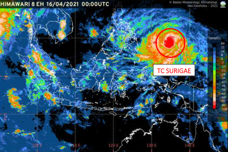 Lokasi siklon tropis Surigae, Jumat (16/4/2021).