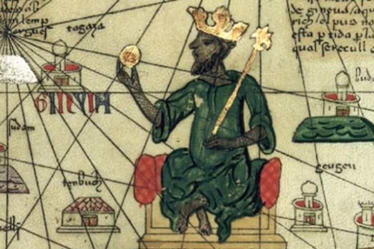 Orang terkaya sepanjang masa, Mansa Musa I dari Kekaisaran Mali dalam Peta Dunia Catalan 1375 yang dibuat Abraham Cresques de Mallorca. [Via Wikipedia]

