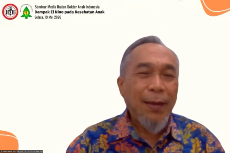 Tangkapan layar webinar IDAI, Selasa (19/5/2026). Dokter anak mengingatkan cuaca panas ekstrem dan penggunaan AC terlalu lama bisa membuat anak lebih mudah mengalami dehidrasi tanpa disadari.