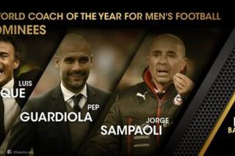 FIFA mengumumkan Luis Enrique, Josep Guardiola, dan Jorge Sampaoli sebagai tiga finalis FIFA World Coach of the Year.