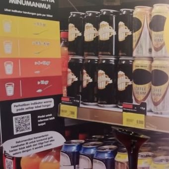 Foto ilustrasi indikator kandungan gula dalam minuman pada produk minuman yang dijual di gerai Superindo saat peluncuran pada 26 Januari 2023 di Tangerang Selatan, Provinsi Banten.