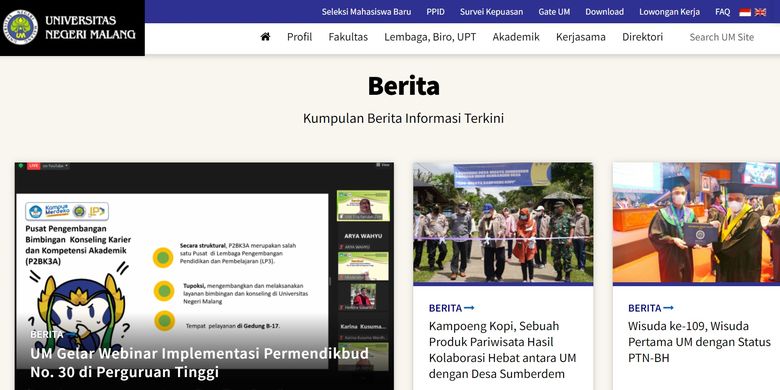 Tampilan website Universitas Negeri Malang (UM).