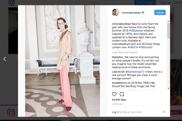 Inilah unggahan Victoria Beckham di akun Instagram-nya yang memicu munculnya banyak protes, yang menilai perempuan 43 tahun itu menggunakan model yang terlalu kurus.