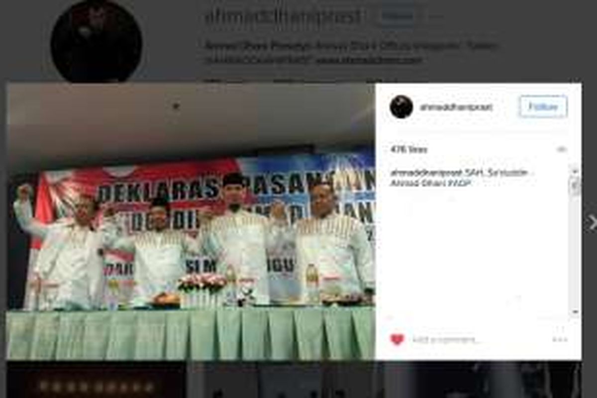 Acara deklarasi pasangan Sa'duddin-Ahmad Dhani untuk maju ke Pilkada Kabupaten Bekasi 201. Acara itu digelar di Hotel @Hom Tambun, Bekasi, Minggu (18/9/2016) siang.