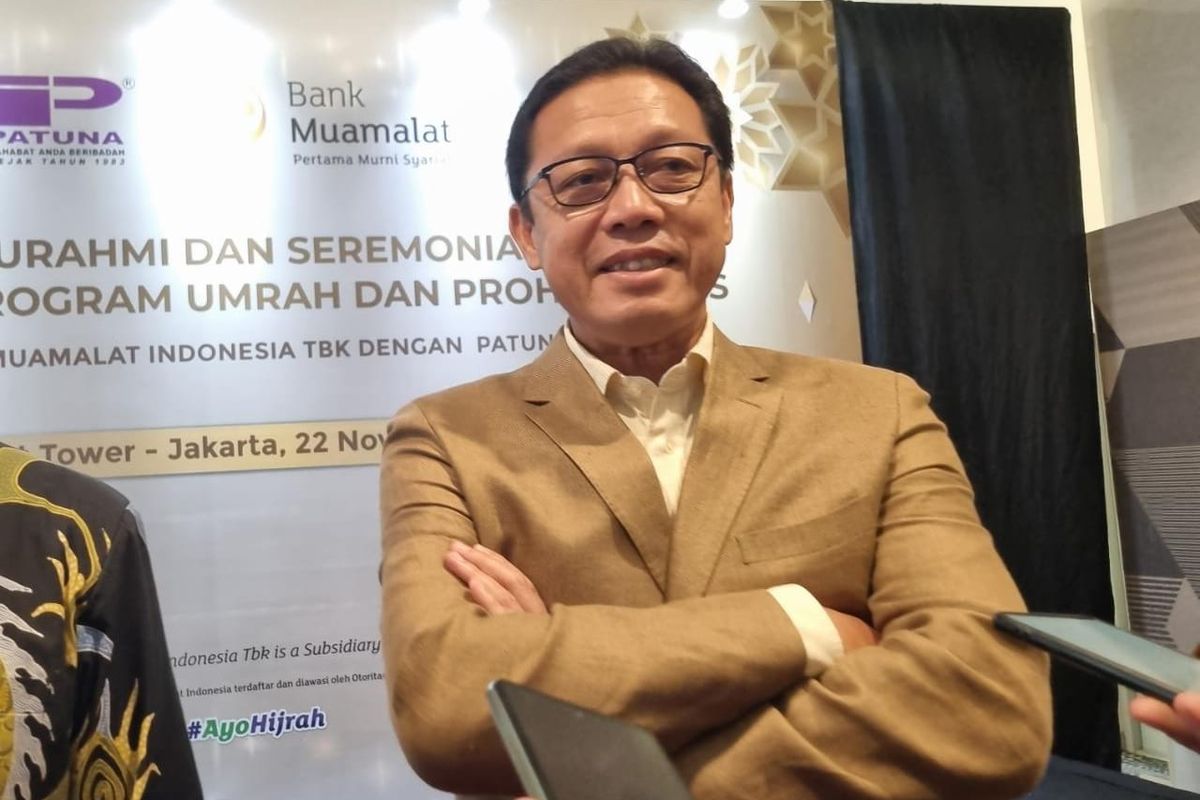 Direktur Utama Bank Muamalat Achmad Kusna Permana saat ditemui di Muamalat Tower, Jakarta, Selasa (22/11/2022).