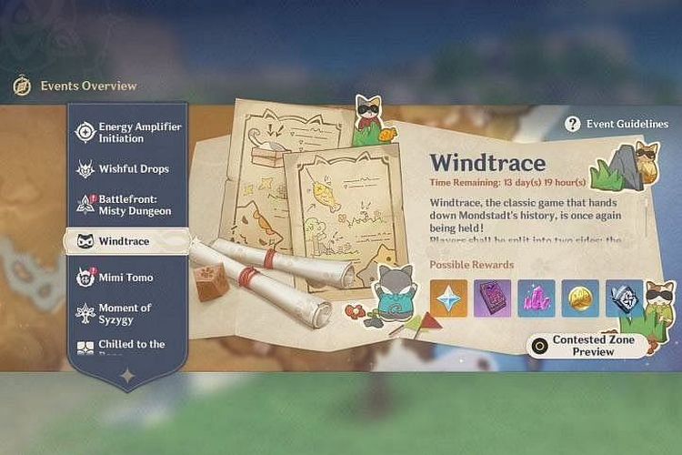 Ilustrasi event Windtrace yang akan hadir di Genshin Impact versi 1.5