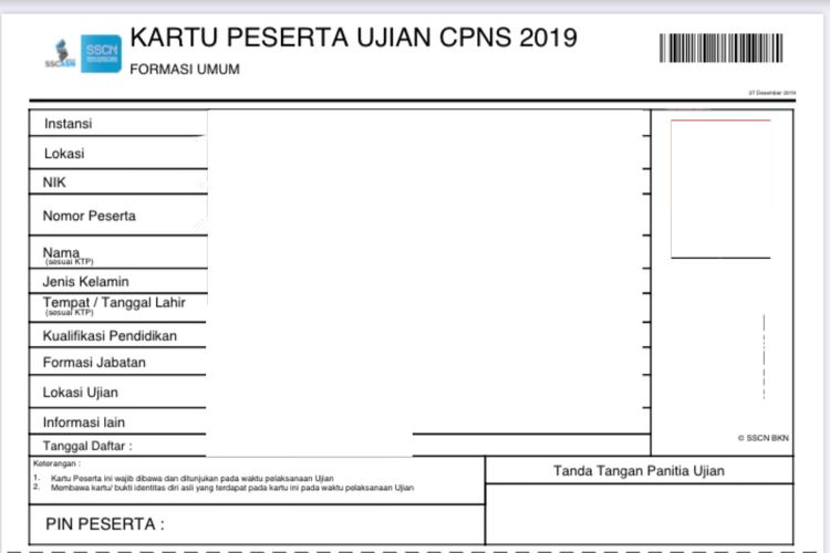 Ilustrasi kartu ujian peserta CPNS