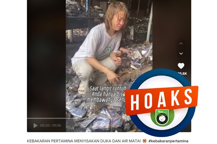 Hoaks, video TikTok perempuan menangis sampai pingsan karena terdampak kebakaran Depo Pertamina Plumpang.