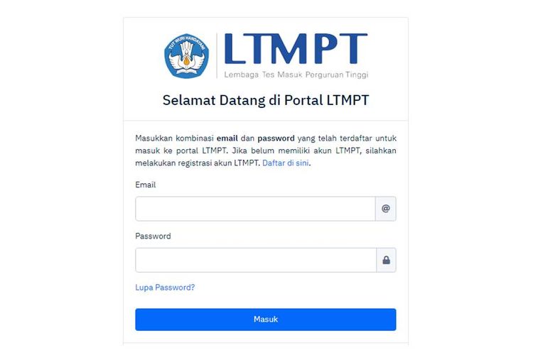 tangkapan layar portal LTMPT