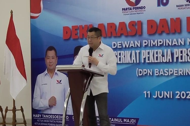 Ketua Umum (Ketum) Partai Persatuan Indonesia (Perindo) Hary Tanoesoedibjo di DPP Perindo, Jakarta, Minggu (11/6/2023).