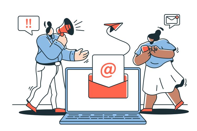 Ilustrasi alamat email menggunakan simbol @ sebagai pemisah nama pengguna dan nama domain.
