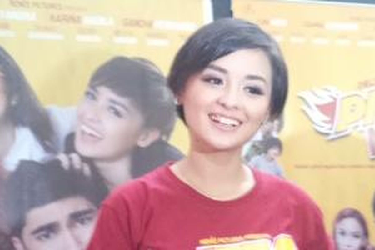 Joanna Alexandra diabadikan usai jumpa pers film Pizza Man, di XXI Epicentrum, Jakarta Selatan, Rabu (10/6/2015).