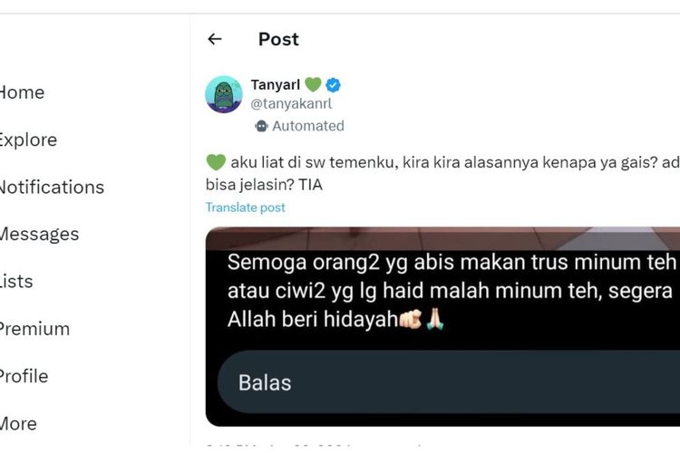 Tangkapan layar soal tidak boleh minum teh setelah makan