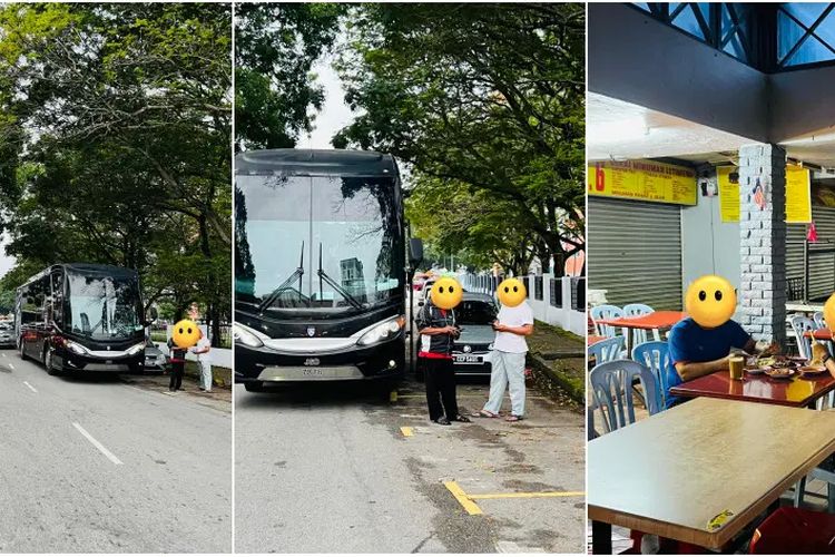 Tangkapan layar dari video bus klub Johor Darul Ta'zim (JDT) yang diparkir oleh sopirnya di tengah jalan untuk ditinggal sarapan di Kuala Lumpur.