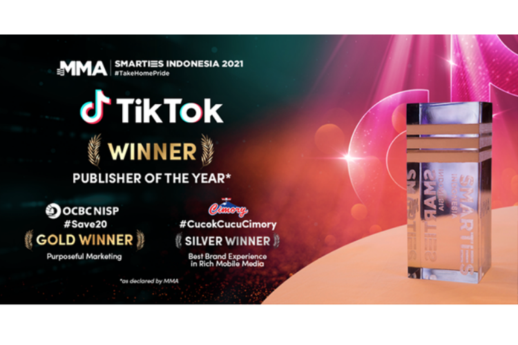 TikTok raih penghargaan Publisher of the Year di Ajang MMA Smarties Indonesia Awards 2021.