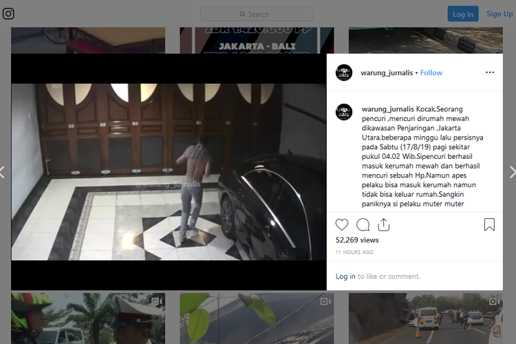 Video seorang maling yang terperangkap saat akan melarikan diri dari rumah mewah viral di media sosial.
