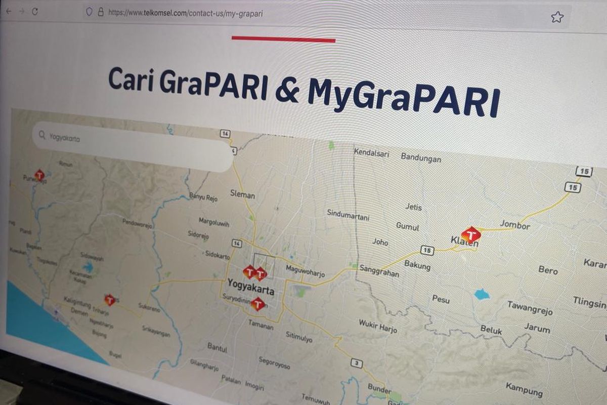 Halaman website cek GraPARI terdekat untuk ganti kartu Telkomsel 3G ke 4G.