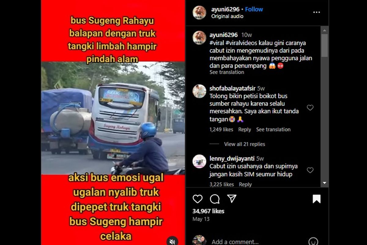 Video viral bus Sugeng Rahayu ugal-ugalan di jalan