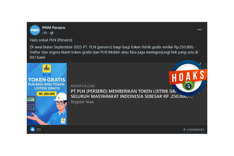 Hoaks, PLN bagikan token listrik gratis pada September 2025