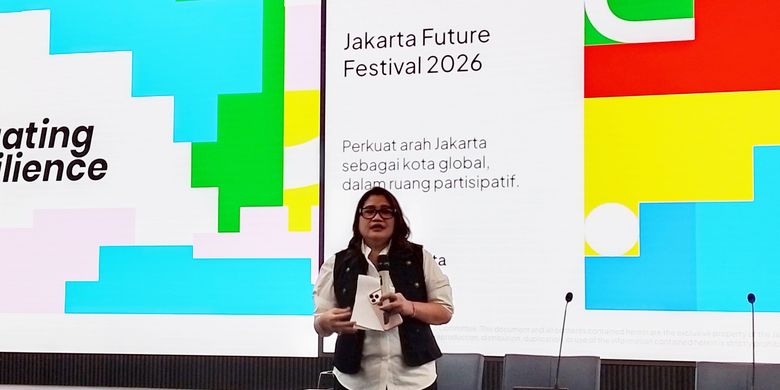 Kepala Bappeda Provinsi DKI Jakarta Atika Nur Rahmania memberikan keterangan terkait penyelenggaraan Jakarta Future Festival 2026 di Balai Kota DKI Jakarta, Rabu (3/6/2026).