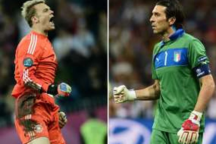 Kombinas foto antara penjaga gawang Jerman, Manuel Neuer, dan kiper Italia, Gianluigi Buffon, pada 2012.