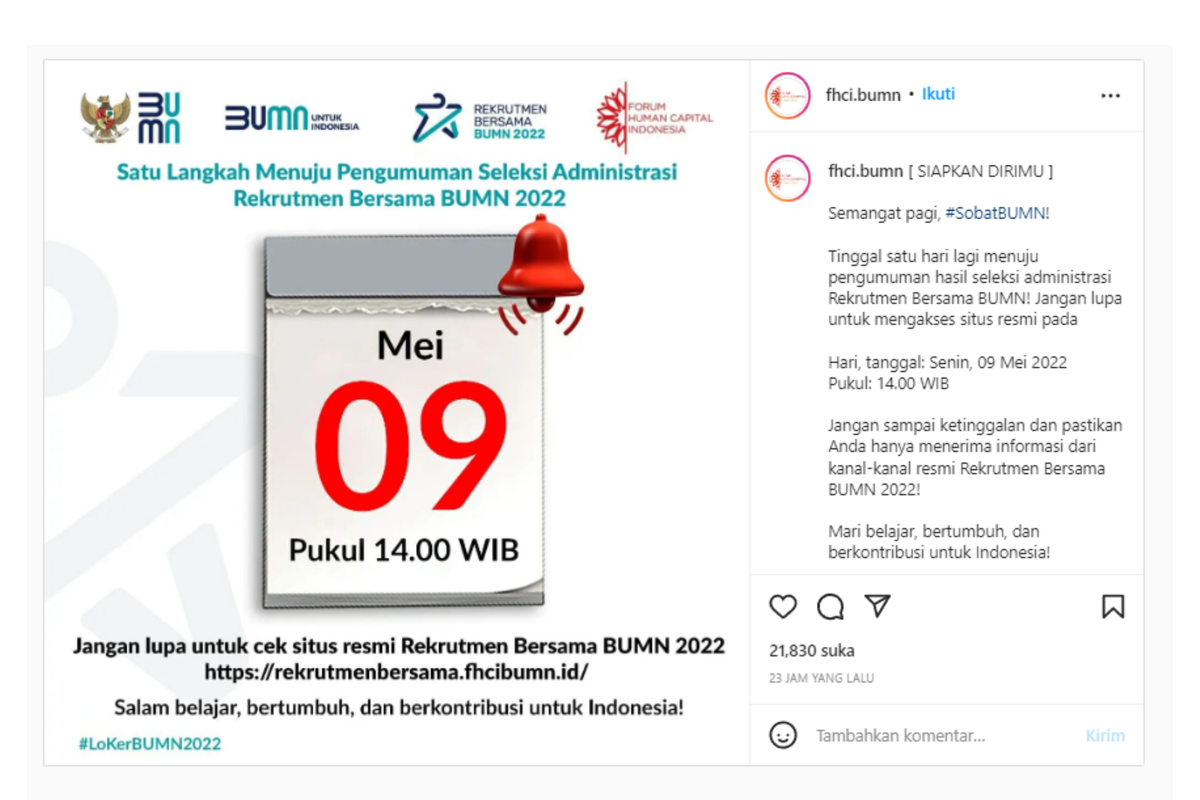 Link pengumuman rekrutmen bersama BUMN 2022