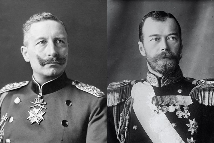 Kaiser Wilhelm II (kiri) dan Tsar Nicholas II (kanan) merupakan dua tokoh Perang Dunia I.